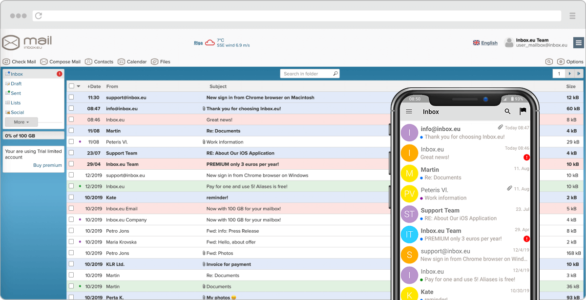 Personal email account features - Inbox.eu